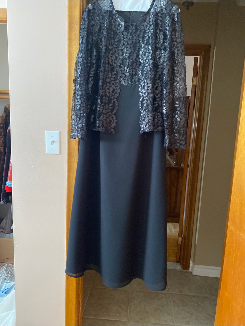 Black Long-Sleeve Lace Overlay Evening Dress
